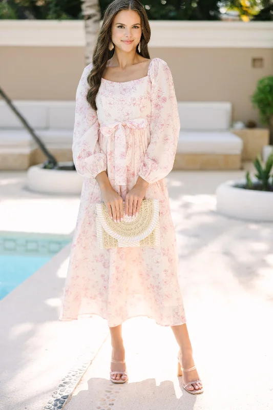 Every Deal is a Steal!Feeling Oh So Sweet Pink Floral Midi Dress