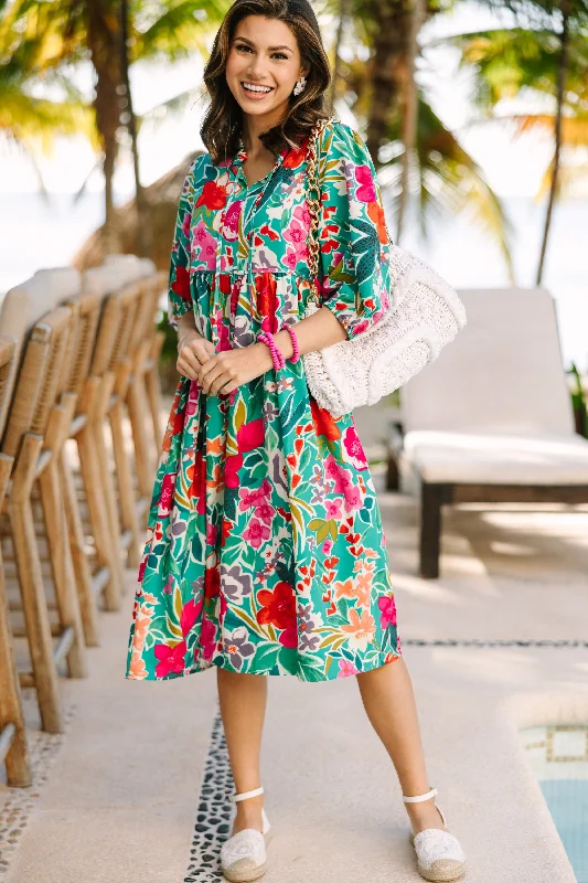 The Best Deals Won’t Wait!Feels Right Green Floral Midi Dress