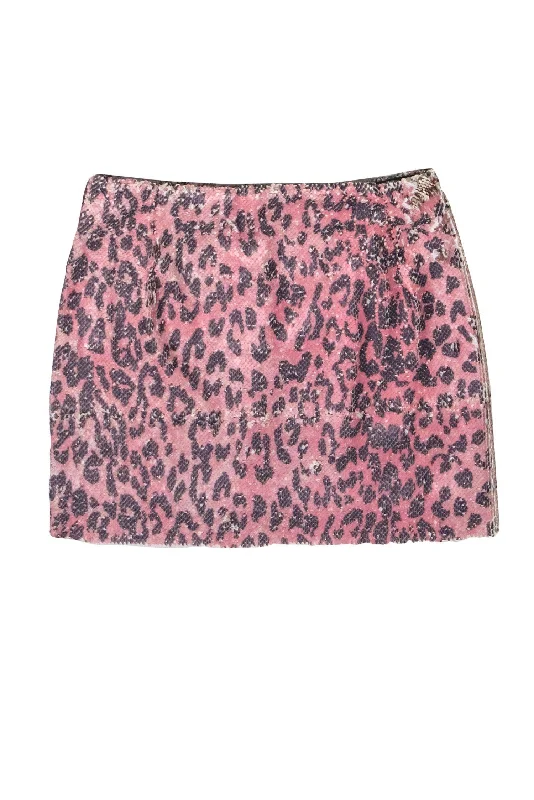 Savings You Can’t Ignore!Free People - Pink & Grey Sequin Leopard Print Miniskirt Sz 0