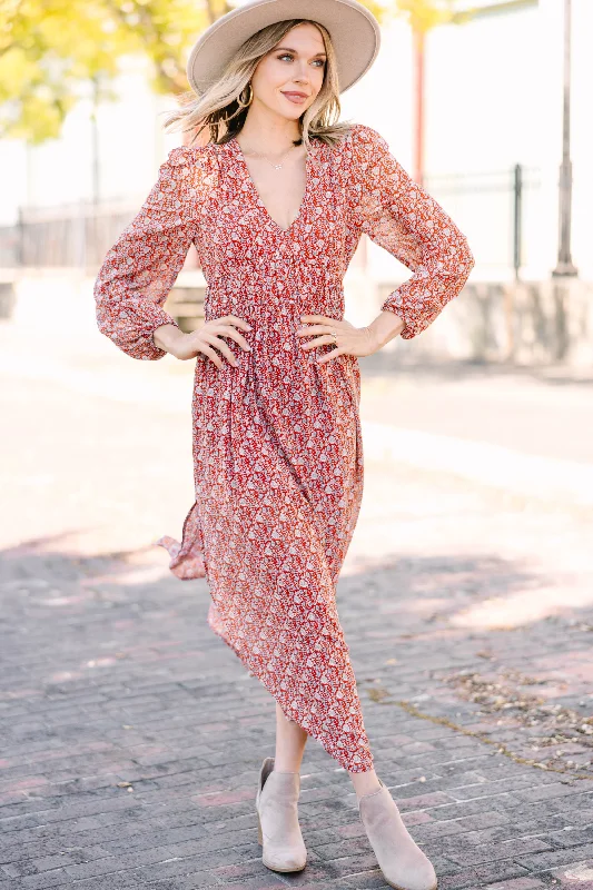 Crazy Discounts Inside!Get It Right Red Ditsy Floral Midi Dress