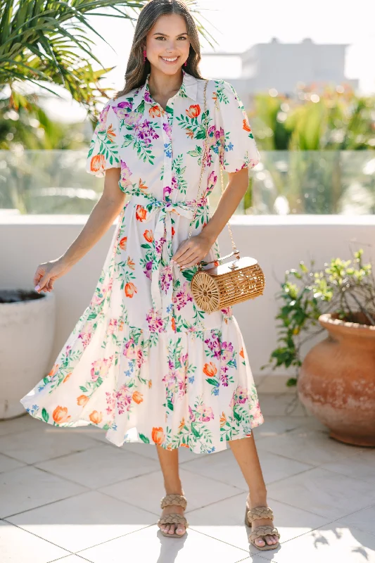 Get It Before It’s Gone!Give You Everything Ivory White Floral Midi Dress