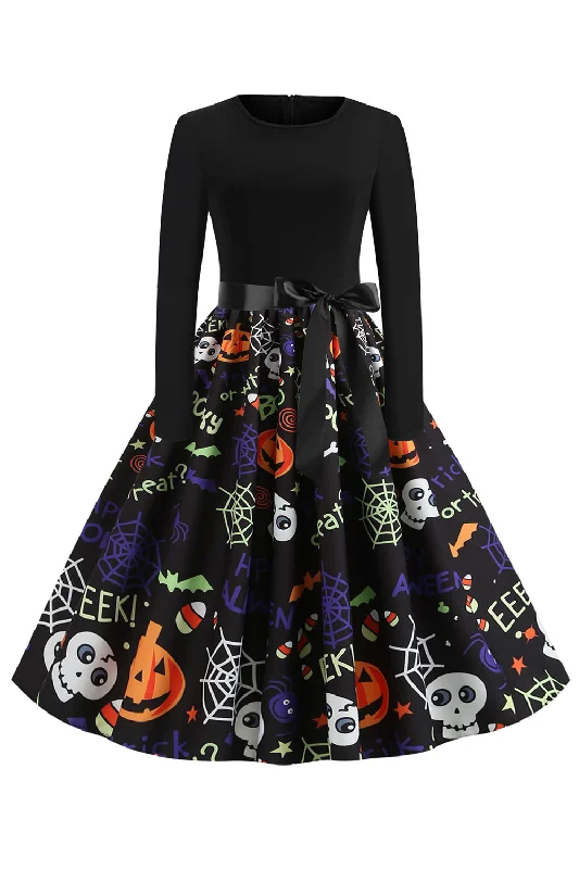 Must-Have Deals Inside!Halloween Print Long Sleeve Vintage Dress