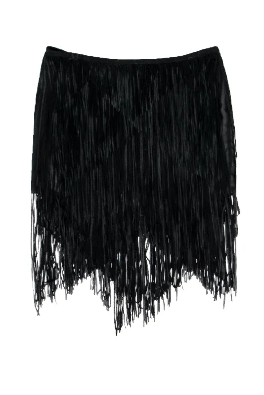 Save Up to 50% Off!Haute Hippie - Black Suede Fringe Miniskirt Sz M
