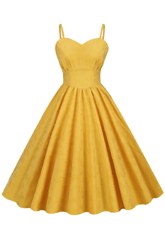 Amazing Prices You Can’t Resist!Hepburn Retro High Waist Yellow 1950s Dress
