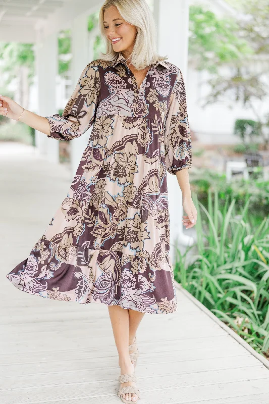 Get More, Spend Less – Shop Now!Here For The Day Brown Floral Midi Dress