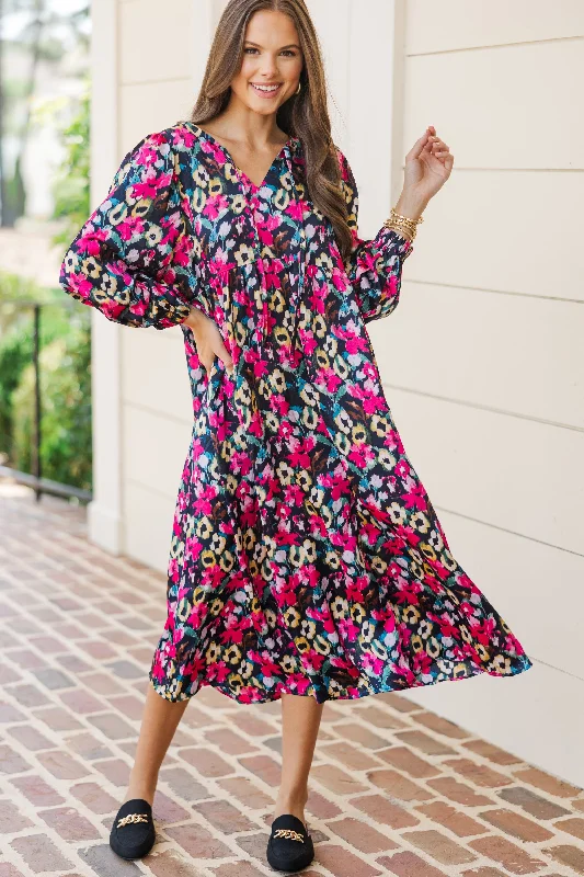 Shop Now and Save!High Ambitions Navy Blue Floral Midi Dress