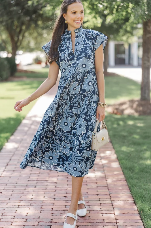 Limited Deals, Unlimited Savings!In Your Dreams Navy Blue Floral Midi Dress