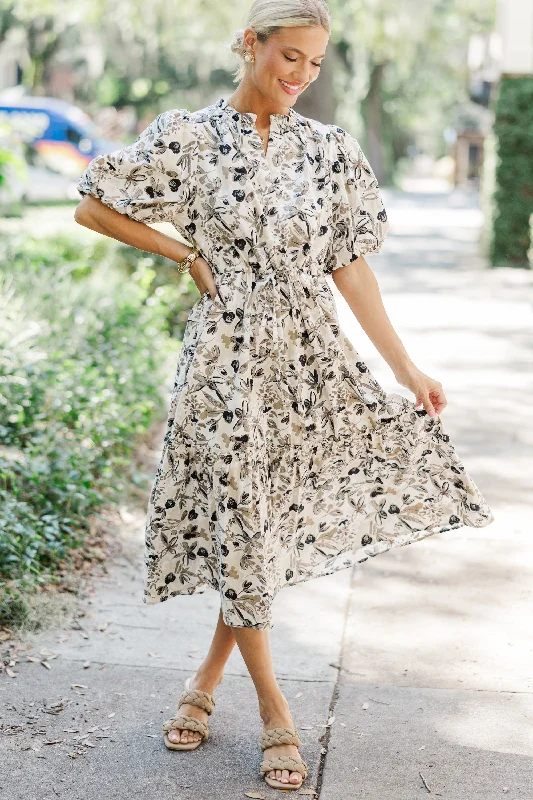 Shop Today, Save Tomorrow!It's A Match Cream Floral Floral Midi Dress