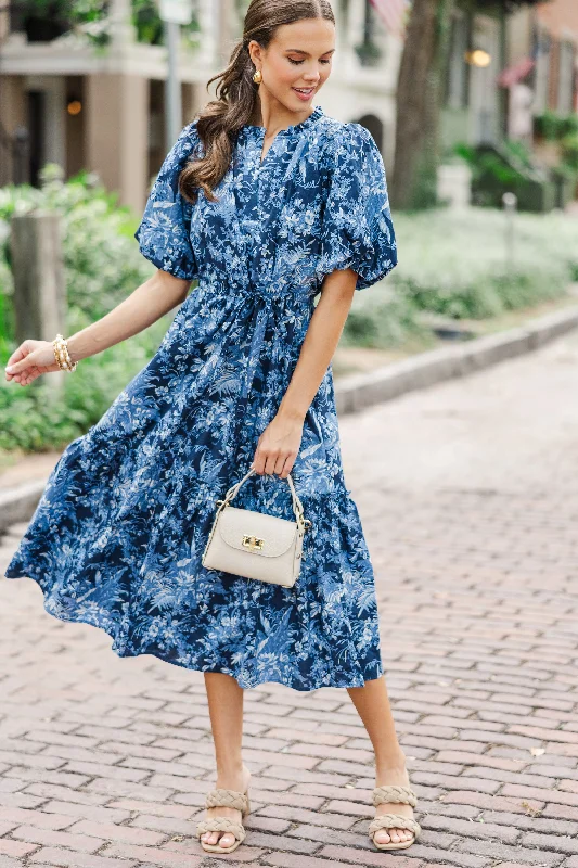 Get More for Less!It's A Match Navy Toile Midi Dress