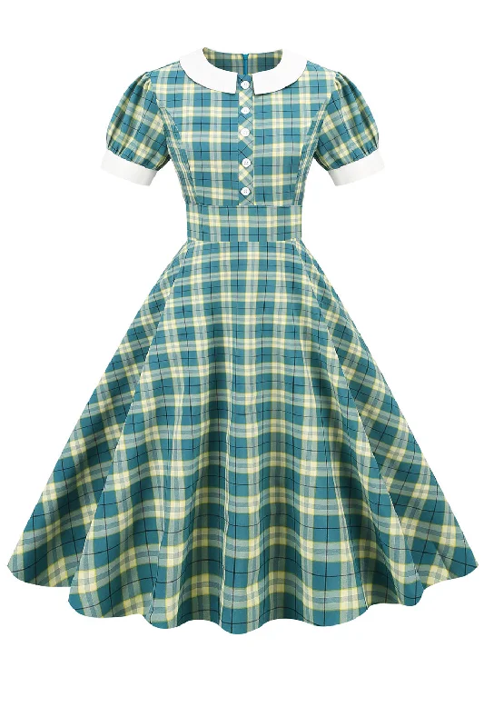 Don’t Wait – Deals Won’t Last!Jewel Neck Green Grid 1950s Dress with Short Sleeves Don’t Wait – Deals Won’t Last!Jewel Neck Green Grid 1950s Dress with Short Sleeves