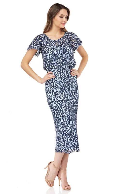 Hurry, Sale Ends Soon!JS Collections - 866800 Short Sleeves Blouson Lace Sheath Midi Dress Hurry, Sale Ends Soon!JS Collections - 866800 Short Sleeves Blouson Lace Sheath Midi Dress