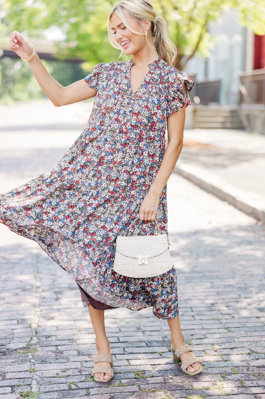 Instant Savings Await!Just For Today Red Ditsy Floral Midi Dress