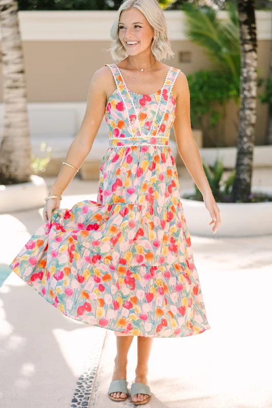 One Day Only – Huge Savings!Just For You Pink Floral Midi Dress