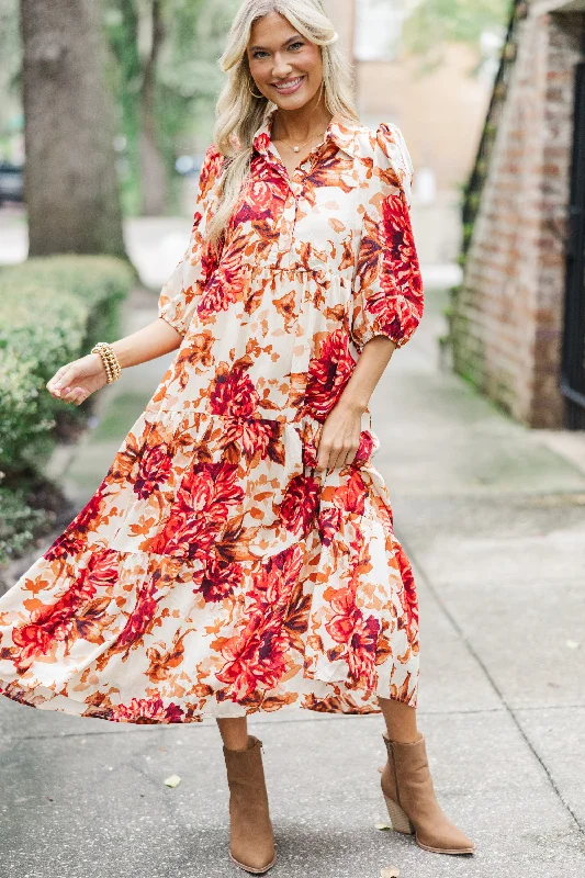 Unbeatable Prices!Just Go With It Cream Floral Midi Dress