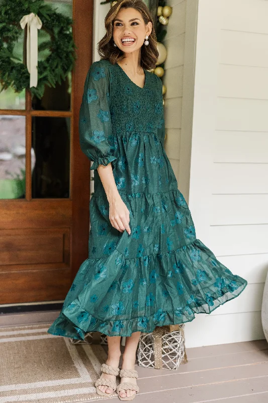 Time to Snag a Bargain!Just To Know You Emerald Green Floral Midi Dress