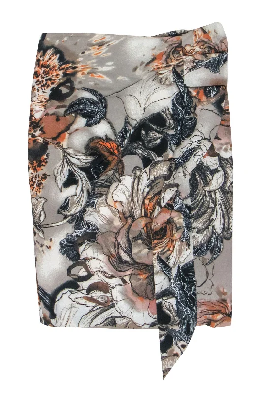 Score Huge Discounts Today!Karen Millen - Gray, Black & Orange Floral Print Satin Ruffled Skirt Sz 2 Score Huge Discounts Today!Karen Millen - Gray, Black & Orange Floral Print Satin Ruffled Skirt Sz 2