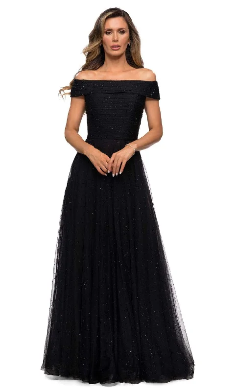 Lowest Prices Guaranteed!La Femme - 28051 Crystal Beaded Tulle Off Shoulder A-Line Gown Lowest Prices Guaranteed!La Femme - 28051 Crystal Beaded Tulle Off Shoulder A-Line Gown
