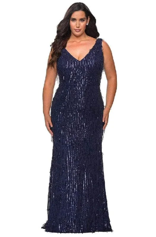 Upgrade for Less!La Femme - 28946SC Sequined Deep V-neck Long Gown - 1 pc Navy in Size 14W Available Upgrade for Less!La Femme - 28946SC Sequined Deep V-neck Long Gown - 1 pc Navy in Size 14W Available