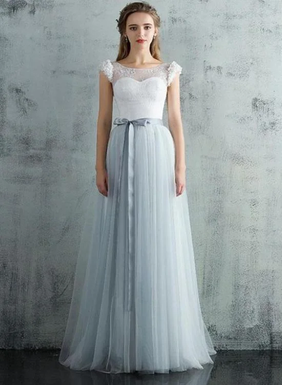 Unmissable Offers Await!Light Grey Tulle Long Cap Sleeves Wedding Party Dress, Grey A-Line Formal Dress Prom Dress Evening Dress cg19837 Unmissable Offers Await!Light Grey Tulle Long Cap Sleeves Wedding Party Dress, Grey A-Line Formal Dress Prom Dress Evening Dress cg19837