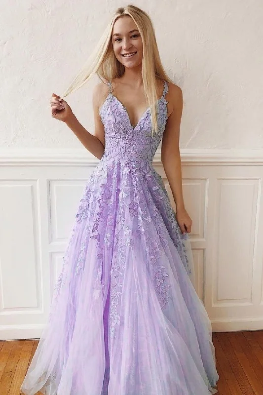 Don’t Wait – Shop Today!Lilac Tulle A-line Long Prom Dress     cg19741