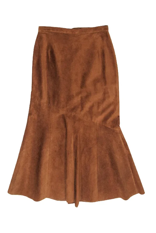 Enjoy Huge Discounts Now!Madeleine - Brown Suede Maxi Skirt w/ Asymmetrical Flounce Hem Sz 8 Enjoy Huge Discounts Now!Madeleine - Brown Suede Maxi Skirt w/ Asymmetrical Flounce Hem Sz 8