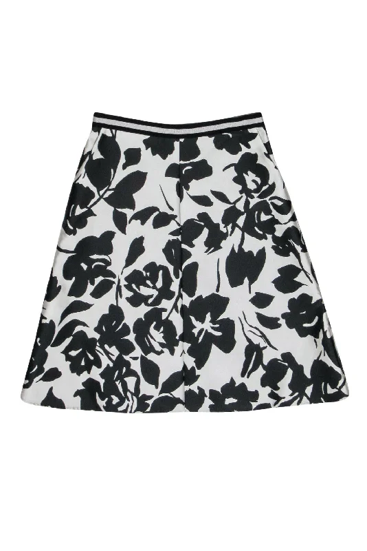Score Big Savings Today!Weekend Max Mara - Silver & Black Floral Print A-Line Skirt Sz 10