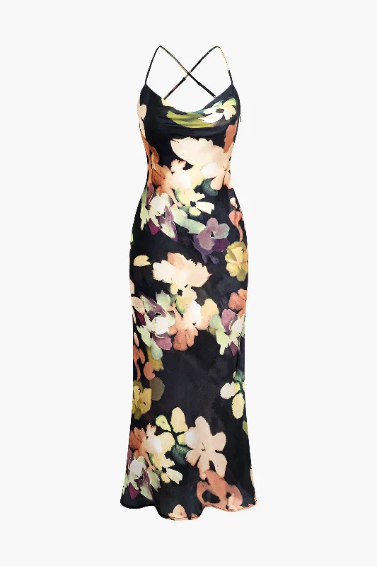 Best Price of the Season!Floral Print Halter Midi Dress