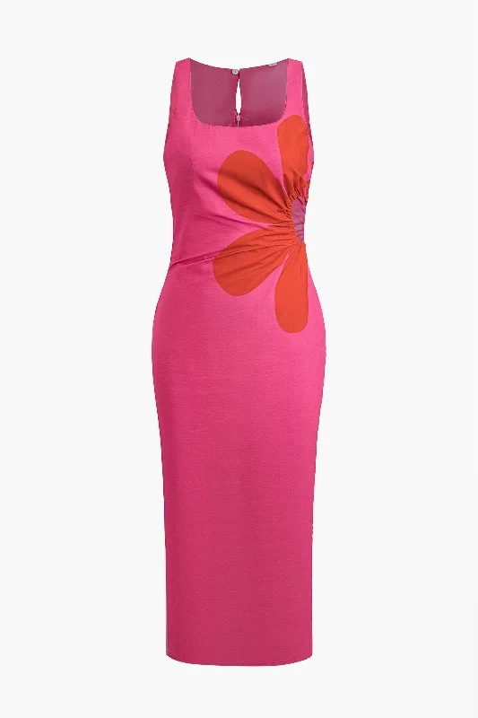 Steals and Deals Await!Floral Print Cut Out Tank Midi Dress