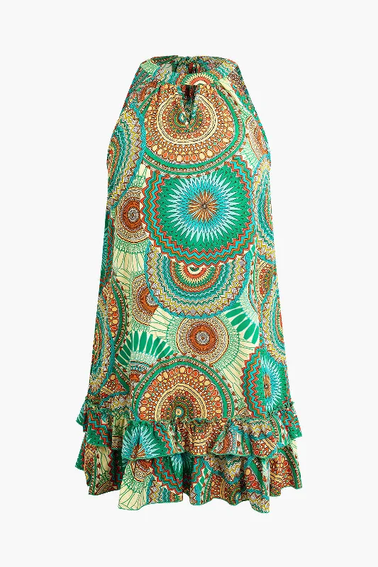 Must-Have Deals Inside!Plus Size Bohemian Print Ruffled Midi Dress