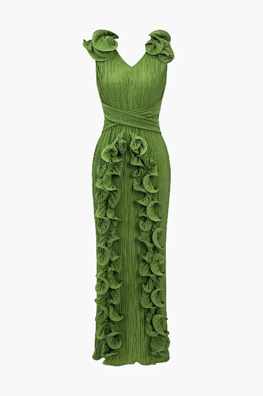 Stock Up and Save!3D Floral V-neck Midi Dress