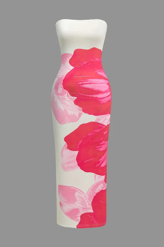 The Best Offers Are Here!Floral Print Strapless Midi Dress