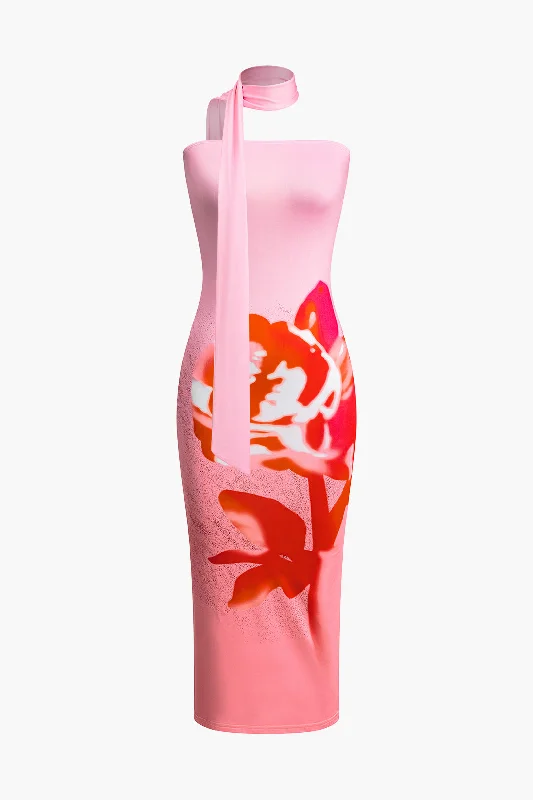 Price Drop Alert!Floral Print Strapless Midi Dress