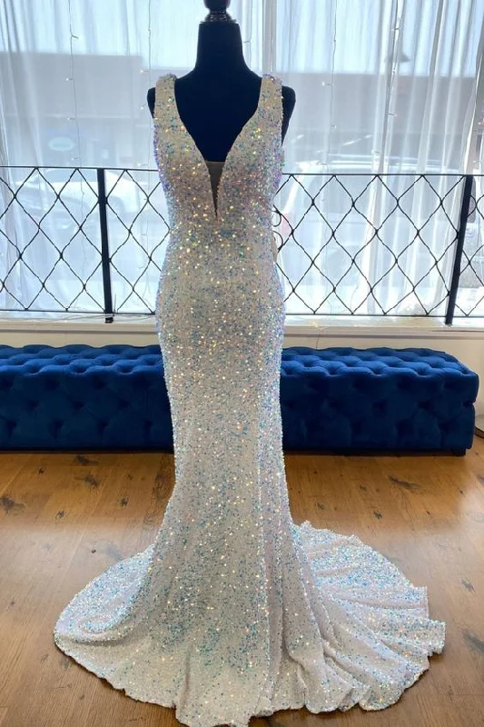 Save Like Never Before!mermaid white and blue sequined long prom dress evening dress cg19896 Save Like Never Before!mermaid white and blue sequined long prom dress evening dress cg19896