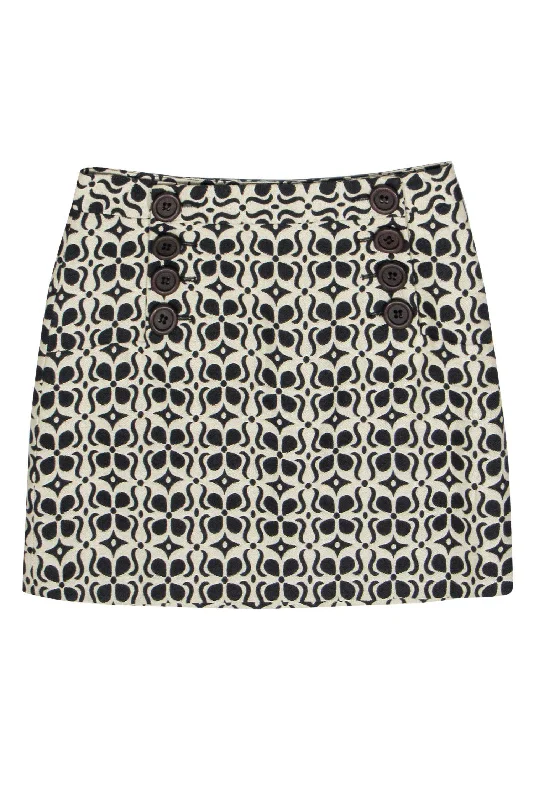 Limited Stock Available!Milly - Cream & Black Printed Buttoned Miniskirt Sz 4