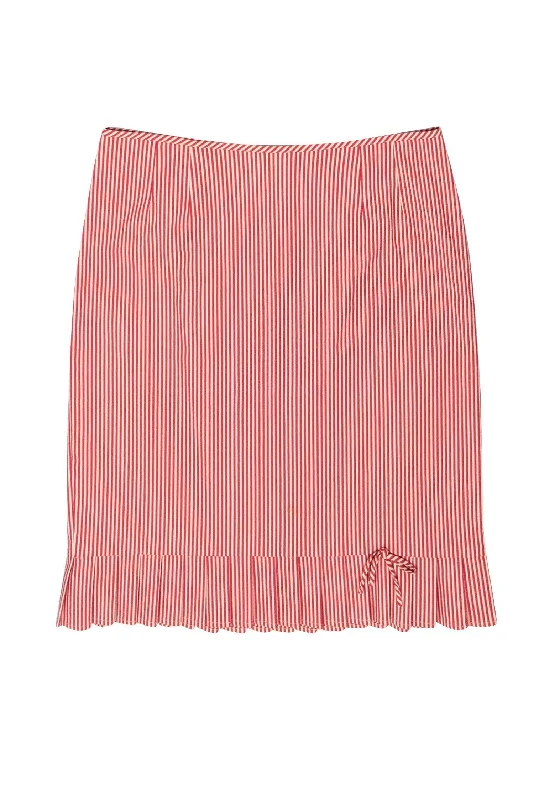 Save More Than Ever!Nanette Lepore - Red & Cream Striped A-Line Skirt w/ Ruffle Hem Sz 12 Save More Than Ever!Nanette Lepore - Red & Cream Striped A-Line Skirt w/ Ruffle Hem Sz 12