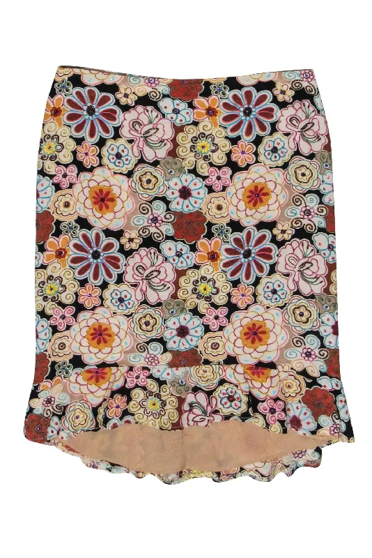 Grab Yours Before It’s Too Late!Nanette Lepore - Black & Multicolor Floral Embroidered Beaded & Sequin Silk Skirt Sz 2