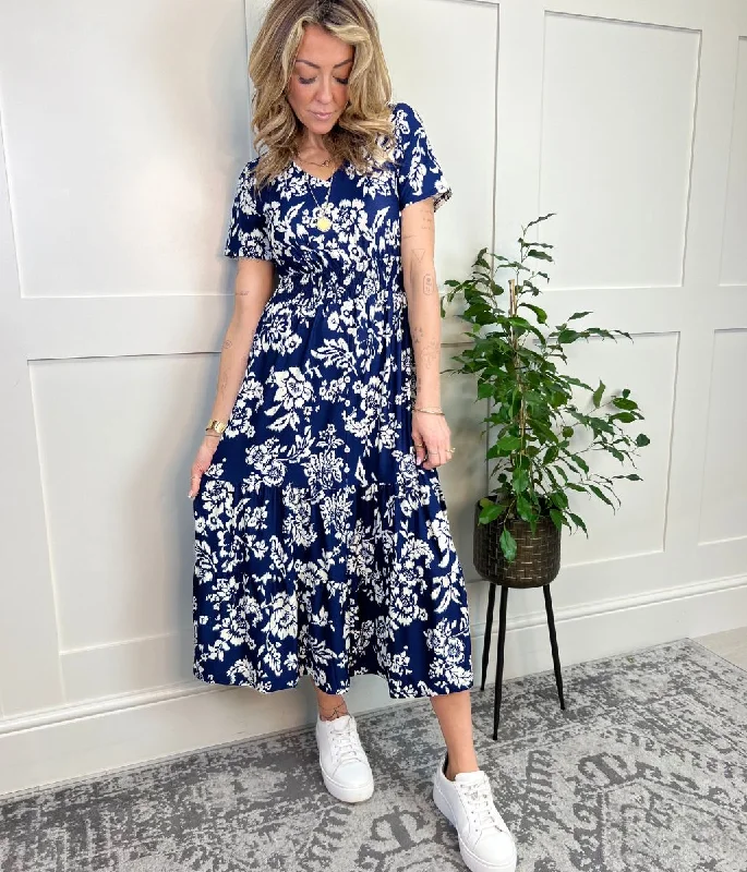Huge Price Cuts Await!Navy Lucia Stretch Midi Dress