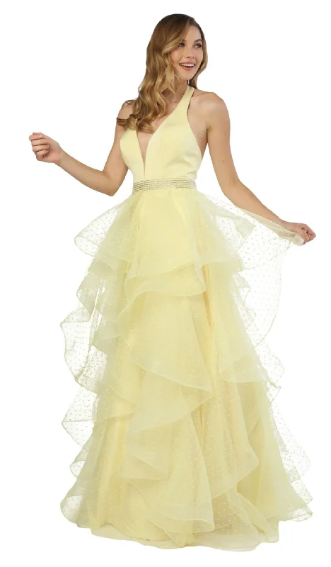 The Best Offers Are Here!Nox Anabel - T256 Plunging Halter Dotted Lace Tiered Gown