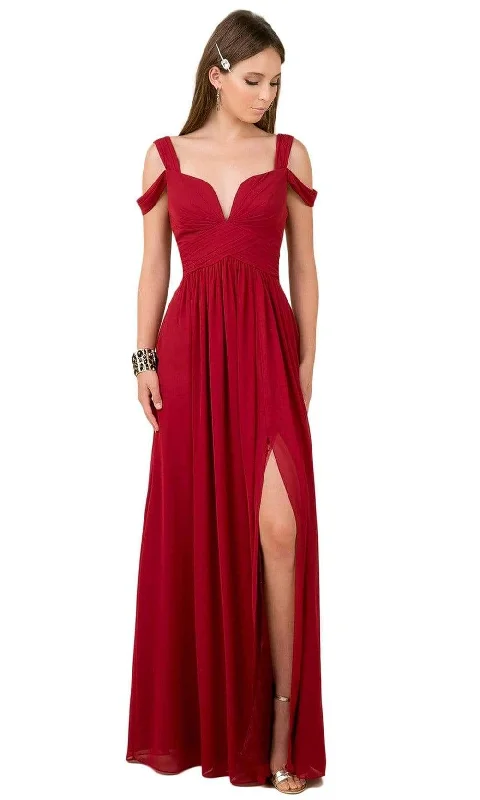 Price Drop Alert!Nox Anabel - Y277 Cold Shoulder V Neckline A-Line High Slit Gown