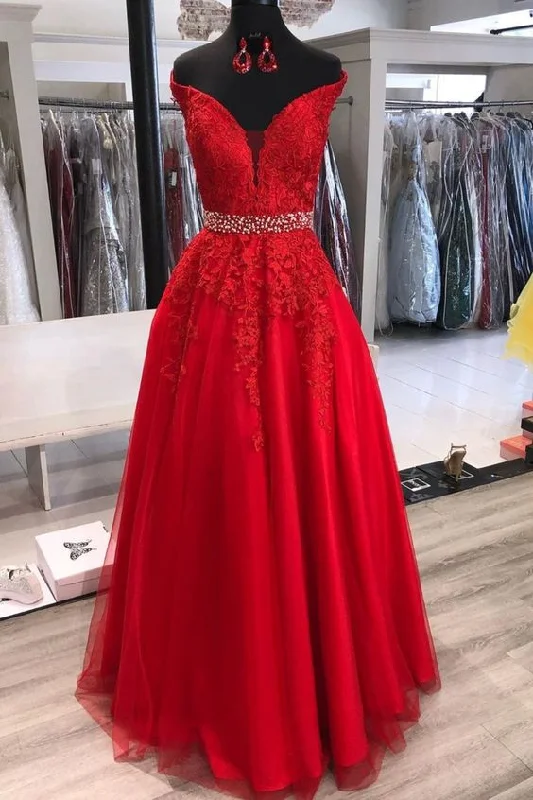 Get the Best for Less!Off the Shoulder Red Long Prom Dress with Appliques    cg19830