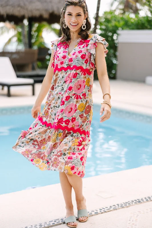 Shop More, Spend Less!Open Your Heart Rose Pink Floral Midi Dress