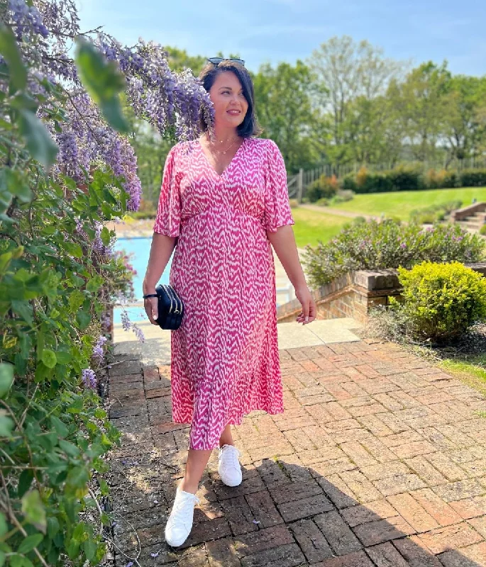 Bigger Savings, Better Shopping!Pink Ikat Print Midi Dress