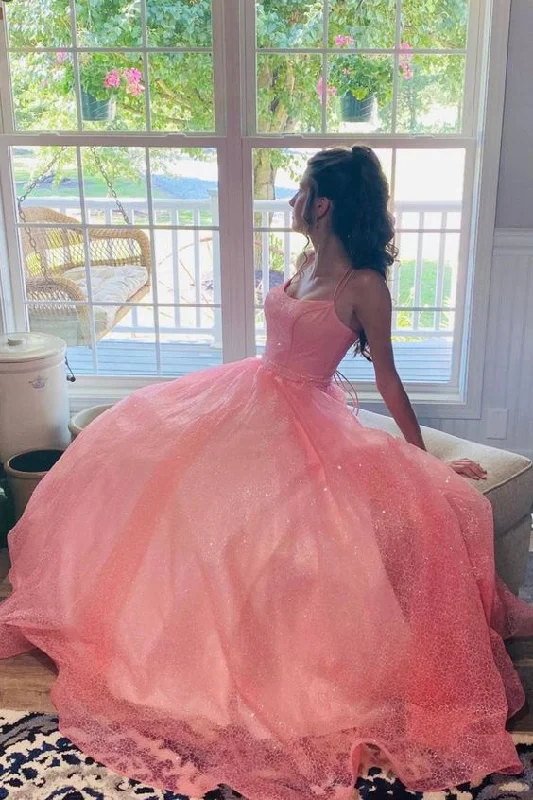 Don’t Wait – Deals Won’t Last!Pink Shiny Tulle Long Prom Dress    cg19794