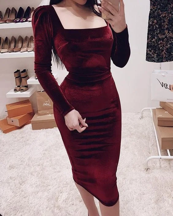 Save Up to 50% Off!Prom Dress Sexy Burgundy Midi Dress    cg19356