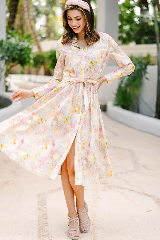 Your Dream Deal is Here!Pure Happiness Pink Abstract Midi Dress
