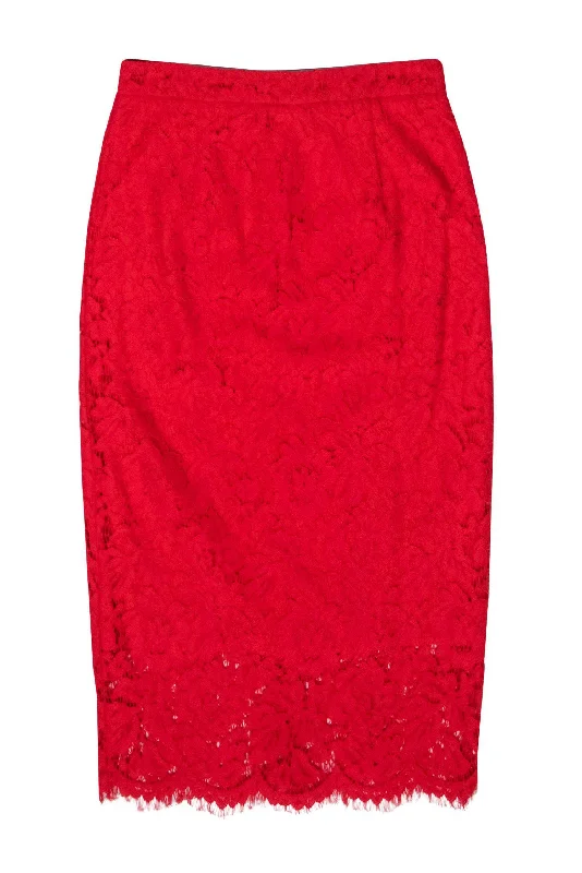 Flash Sale – Act Fast!Rachel Parcell - Red Floral Lace Midi Skirt Sz S