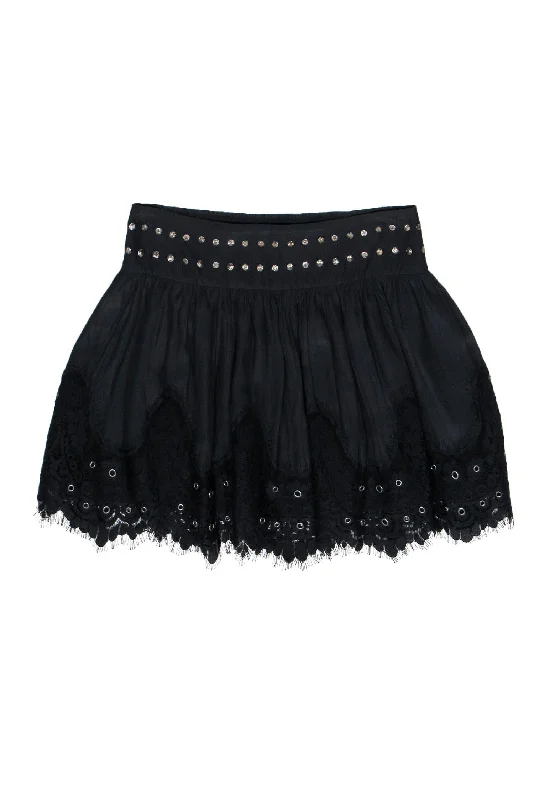 Enjoy Huge Discounts Now!Ramy Brook - Black Miniskirt w/ Grommet & Lace Trim Sz M