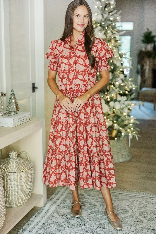 Hot Deals You Can’t Resist!Ready For It All Red Floral Midi Dress