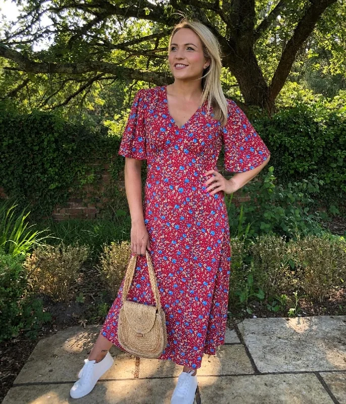 Flash Sale – Act Fast!Red Floral Cecile Midi Dress