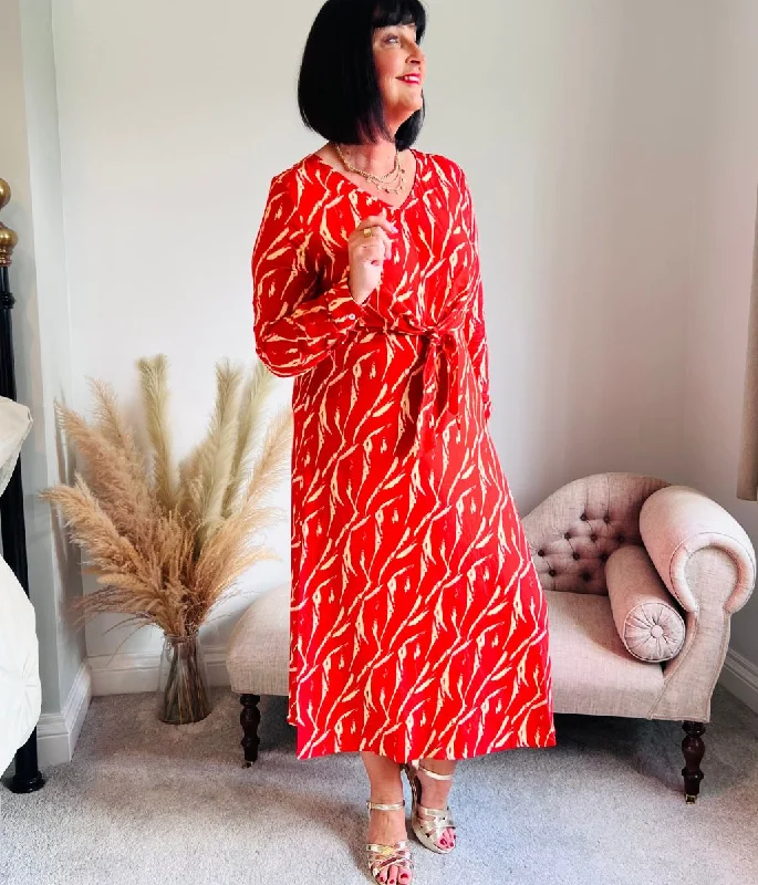 Every Deal is a Steal!Red Tie Waist Midi Dress